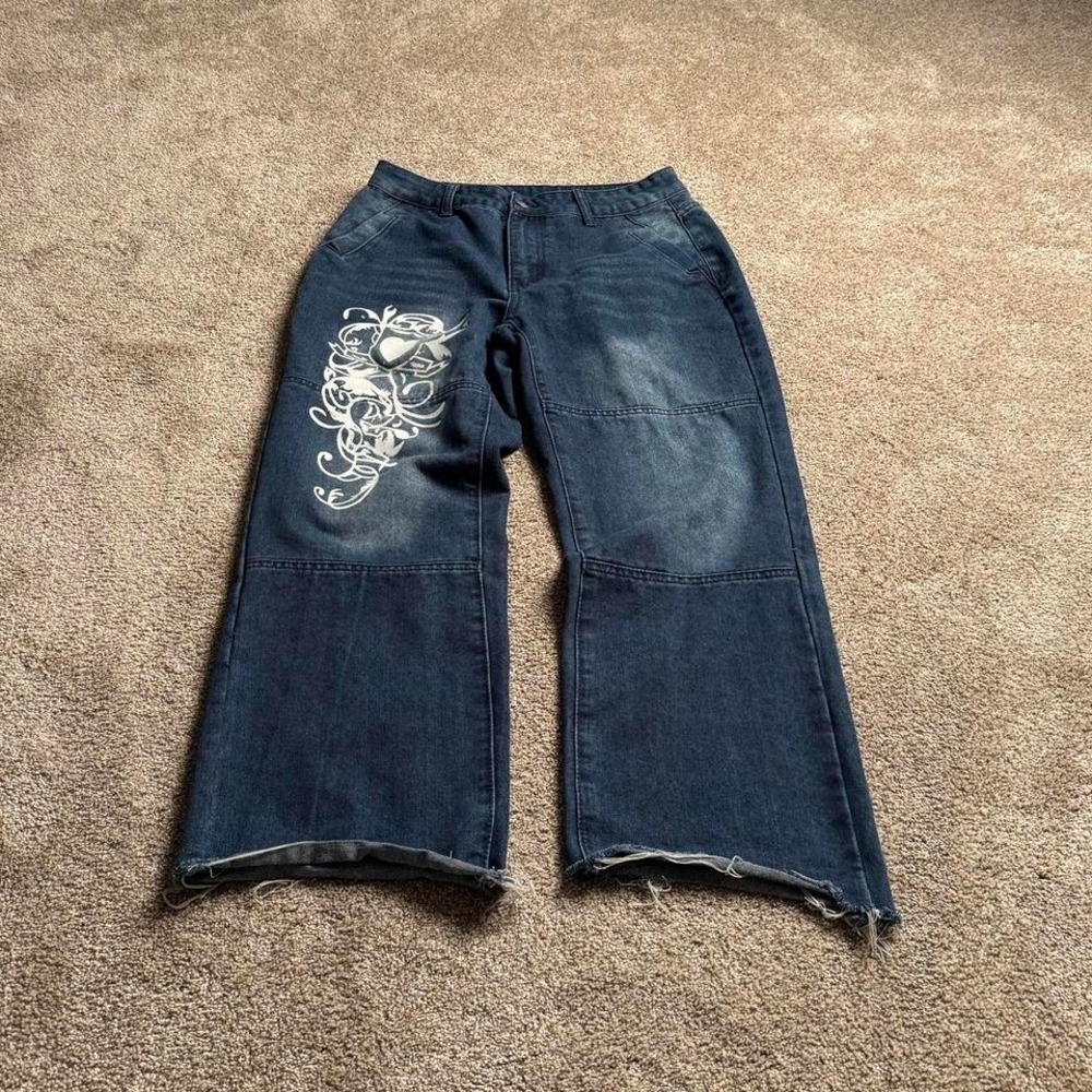 DISTRESSED SCREEN PRINT STRAIGHT LEG DENIM